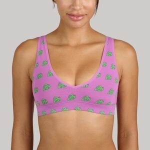 MeUndies Stretch Organic Cotton V-Neck Bralette Monstera Leaf Womens L Wireless